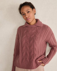 BLACKCURRANT HTHR|MEDIUM GREY HTHR|PIGNOLI HTHR|RADICCHIO HTHR CASHMERE CABLE COLLARED SWEATER | Talbots US