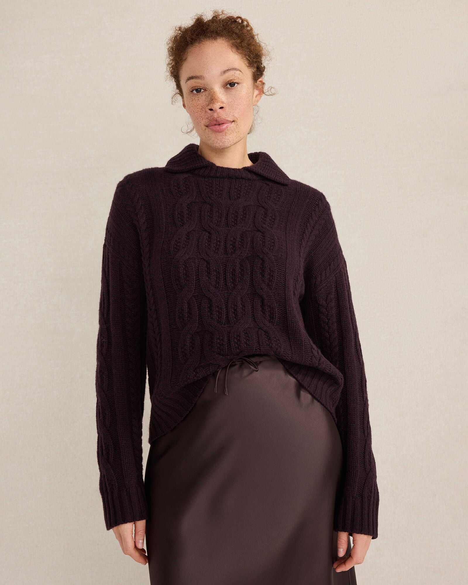 BLACKCURRANT HTHR|MEDIUM GREY HTHR|PIGNOLI HTHR|RADICCHIO HTHR CASHMERE CABLE COLLARED SWEATER | Talbots US