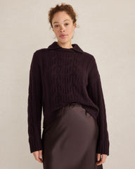 BLACKCURRANT HTHR|MEDIUM GREY HTHR|PIGNOLI HTHR|RADICCHIO HTHR CASHMERE CABLE COLLARED SWEATER | Talbots US