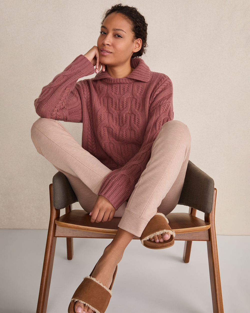BLACKCURRANT HTHR|MEDIUM GREY HTHR|PIGNOLI HTHR|RADICCHIO HTHR CASHMERE CABLE COLLARED SWEATER | Talbots US