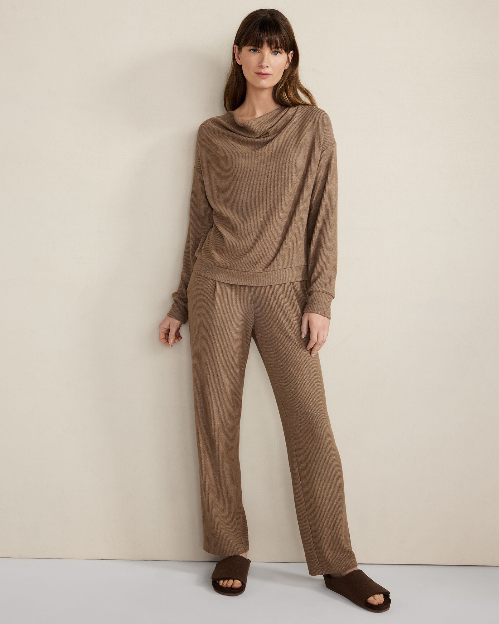 DRIFTWOOD|ENOKI HTHR BRUSHED RIB KNIT DRAPE NECK TOP | Talbots US