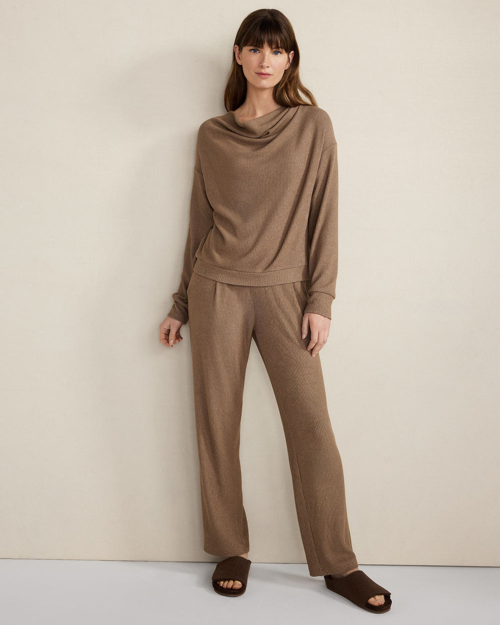 DRIFTWOOD|ENOKI HTHR BRUSHED RIB KNIT DRAPE NECK TOP | Talbots US