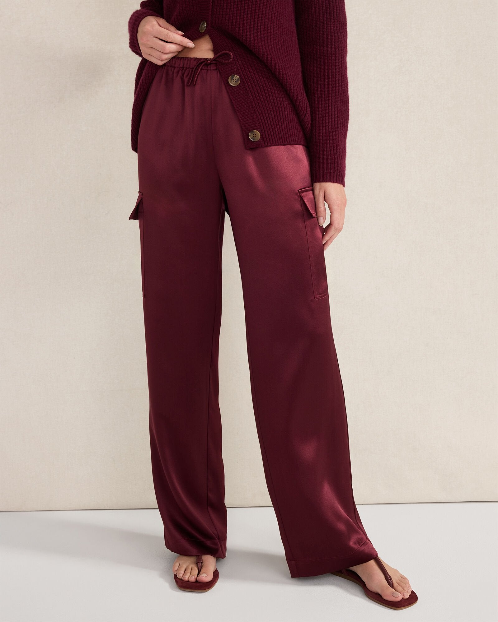 BURGUNDY BERRY|NIGHTENGALE LUXE SILK CARGO PANTS | Talbots discount