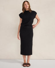 BLACK|IVORY ORGANIC COTTON BLEND CABLE MIDI SKIRT | Talbots near me