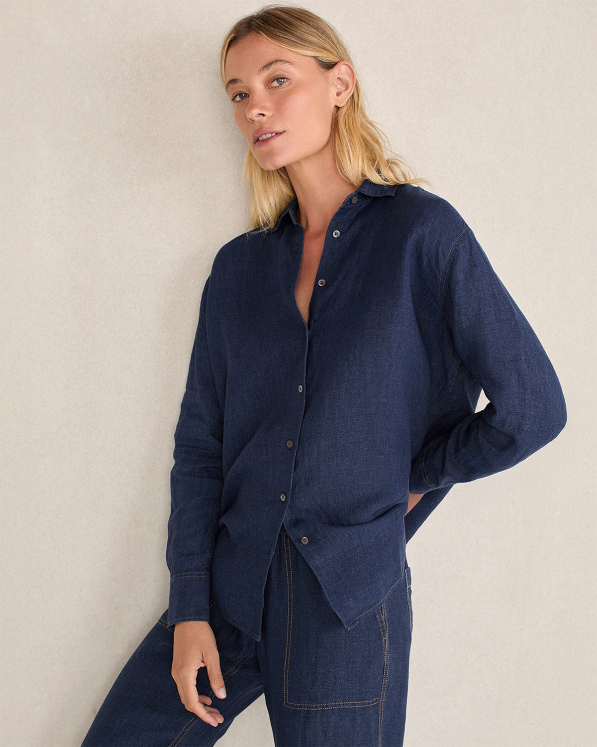 DELAVE NAVY THE DAILY SHIRT IN LINEN | Talbots for sale