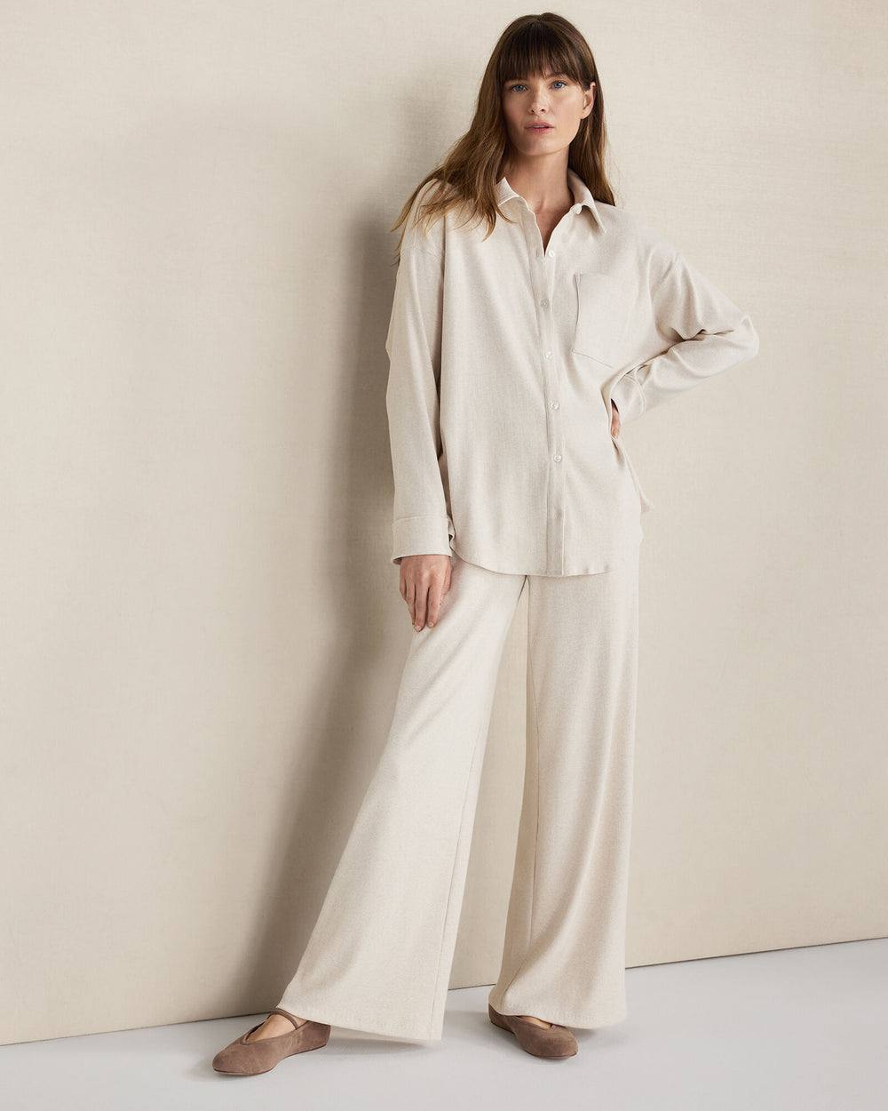 ENOKI HTHR|TWILIGHT HTHR ORGANIC COTTON RIB KNIT RELAXED WIDE LEG PANTS | Talbots for sale