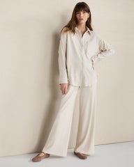 ENOKI HTHR|TWILIGHT HTHR ORGANIC COTTON RIB KNIT RELAXED WIDE LEG PANTS | Talbots for sale
