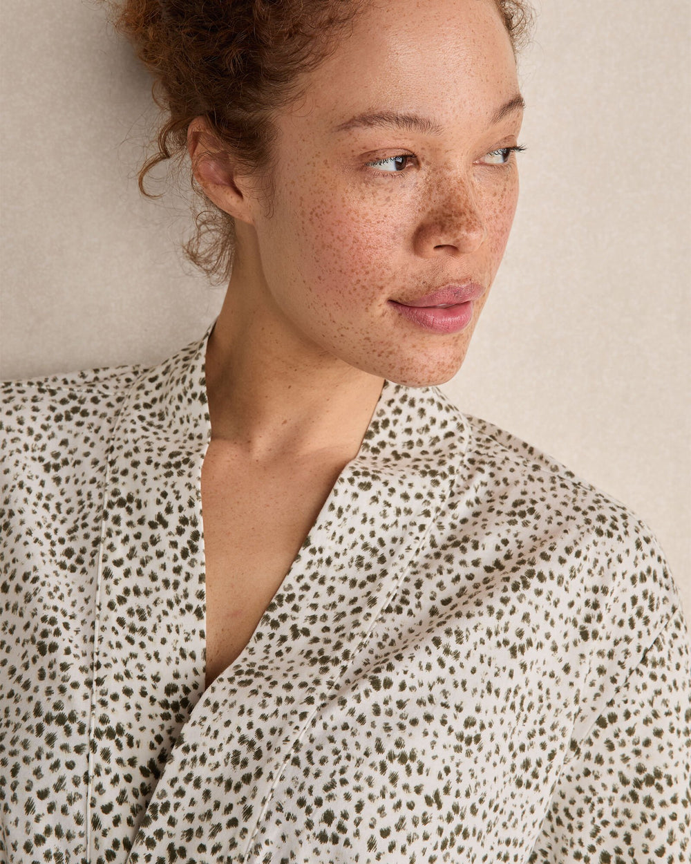 IVORY/OLIVE ANIMAL DOT ORGANIC COTTON JERSEY ANIMAL DOT ROBE | Talbots outlet