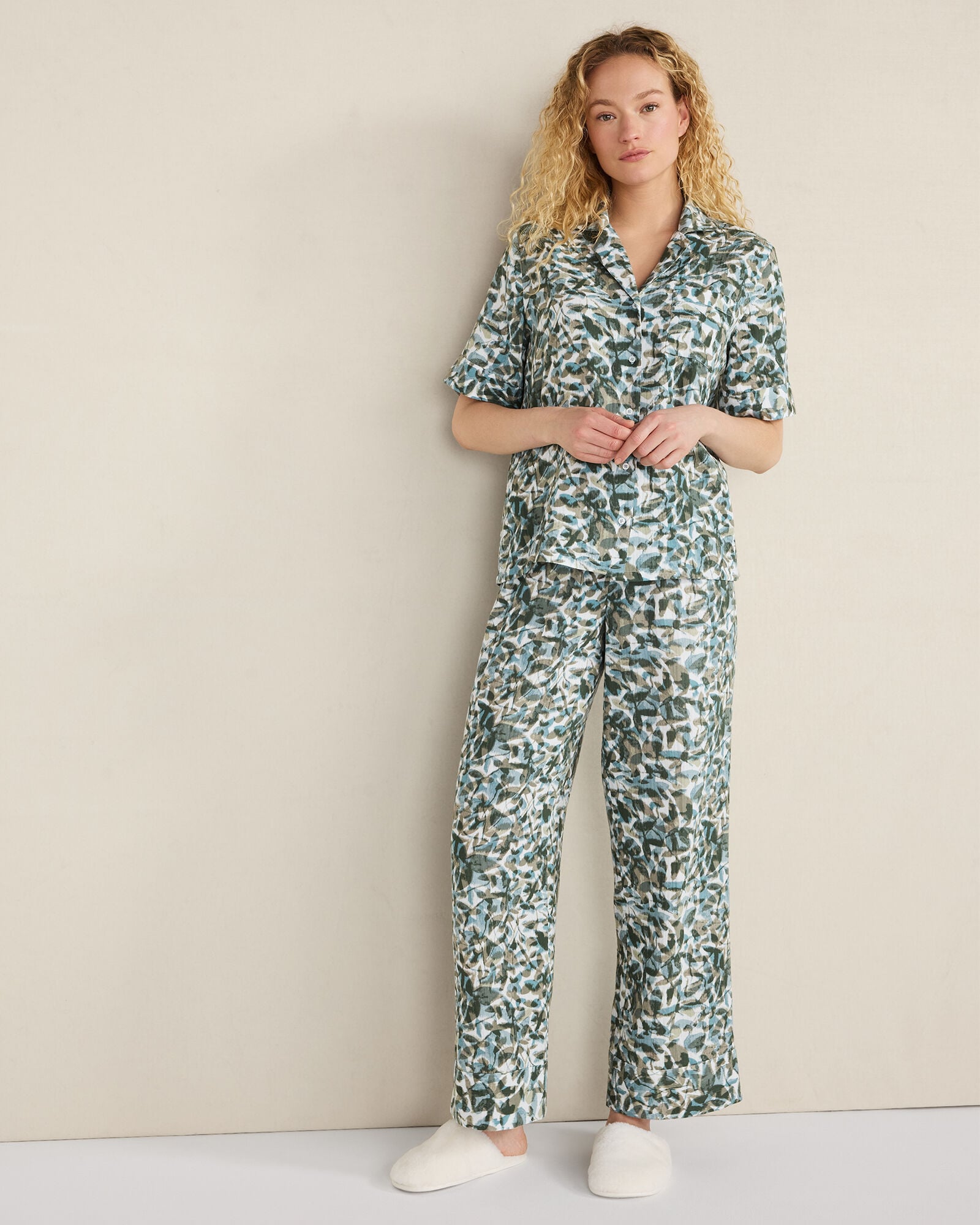 OVERLAPPING FLORAL ORGANIC COTTON GAUZE FLORAL PAJAMA TOP | Talbots outlet