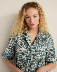 OVERLAPPING FLORAL ORGANIC COTTON GAUZE FLORAL PAJAMA TOP | Talbots outlet