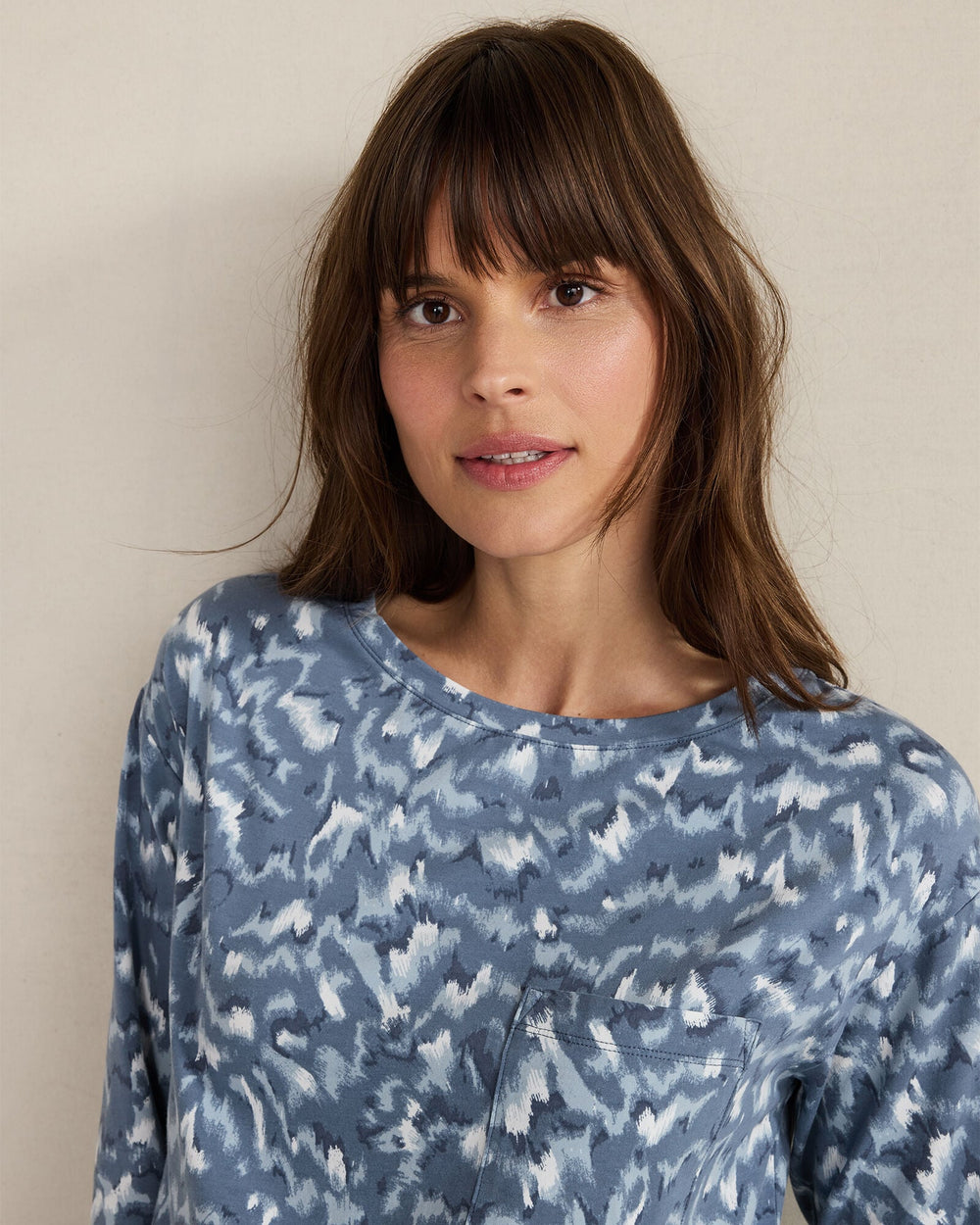 INDIGO FOURRURE PRINT ORGANIC COTTON JERSEY WAVE PAJAMA SHIRT | Talbots near me