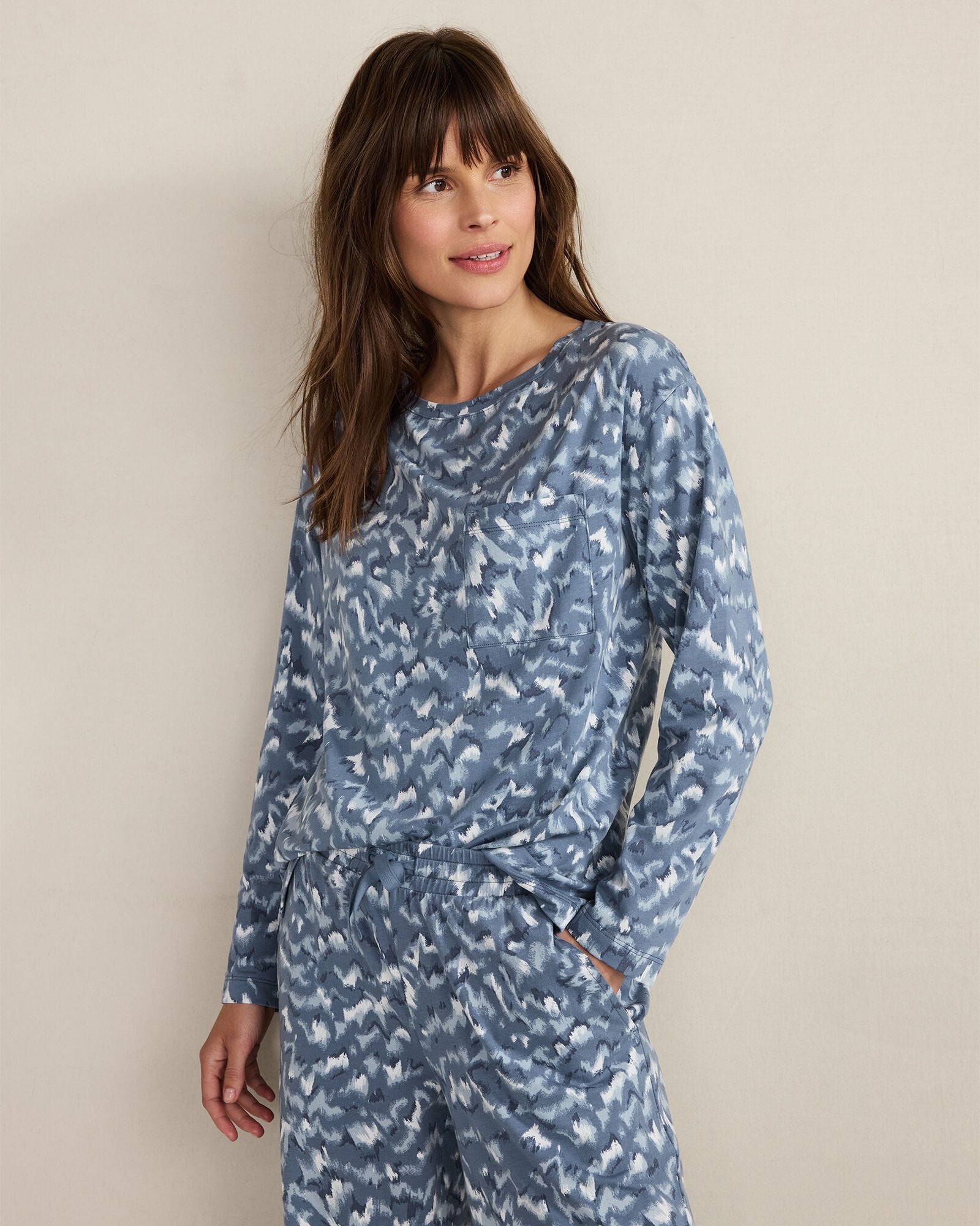 INDIGO FOURRURE PRINT ORGANIC COTTON JERSEY WAVE PAJAMA SHIRT | Talbots near me