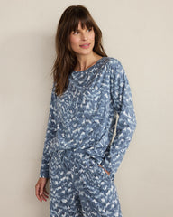 INDIGO FOURRURE PRINT ORGANIC COTTON JERSEY WAVE PAJAMA SHIRT | Talbots near me