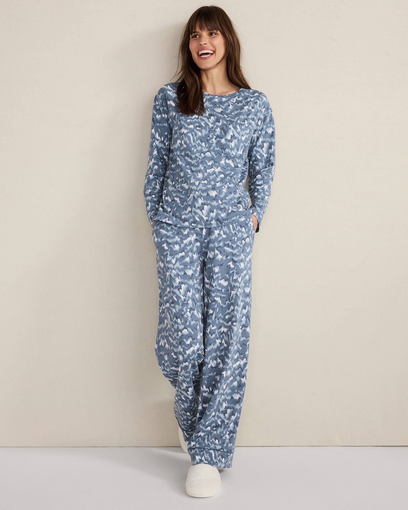 INDIGO FOURRURE PRINT ORGANIC COTTON JERSEY WAVE PAJAMA SHIRT | Talbots near me