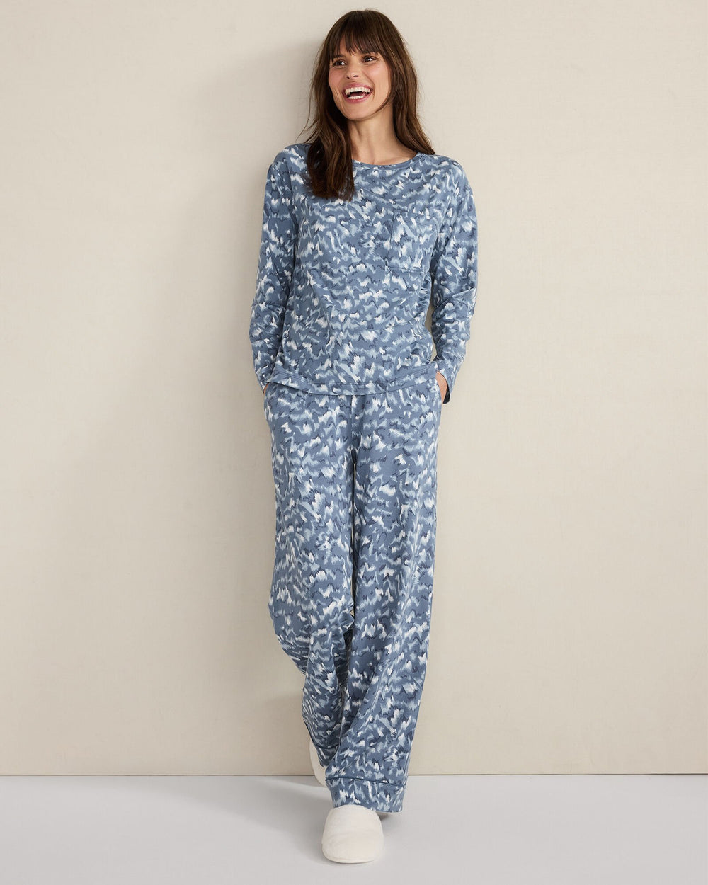 INDIGO FOURRURE PRINT ORGANIC COTTON JERSEY WAVE PAJAMA SHIRT | Talbots near me