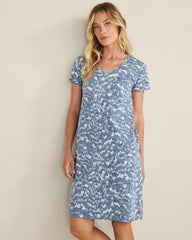INDIGO FOURRURE PRINT ORGANIC COTTON JERSEY WAVE SLEEP DRESS | Talbots for sale