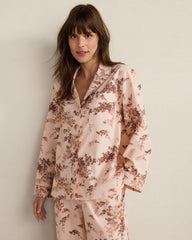 CHAMPAGNE ROSE FLORAL ORGANIC COTTON POPLIN PAINTED ROSE PAJAMA TOP | Talbots discount
