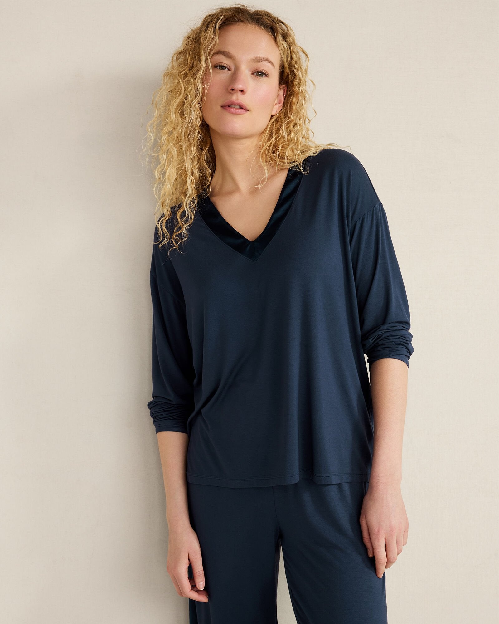 BURGUNDY BERRY|TRUE NAVY CALM & COOL LONG SLEEVE SLEEP TOP | Talbots near me