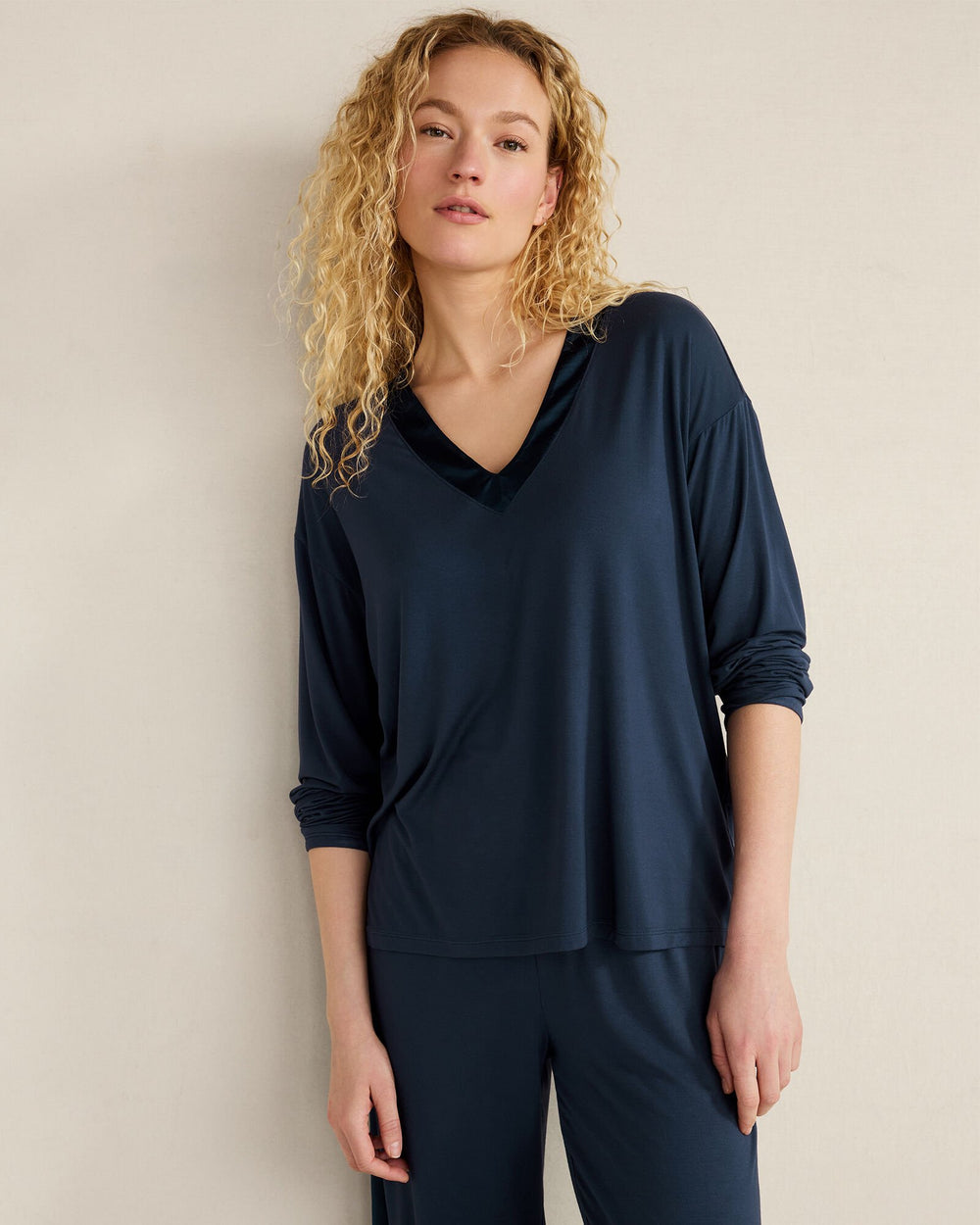 BURGUNDY BERRY|TRUE NAVY CALM & COOL LONG SLEEVE SLEEP TOP | Talbots near me