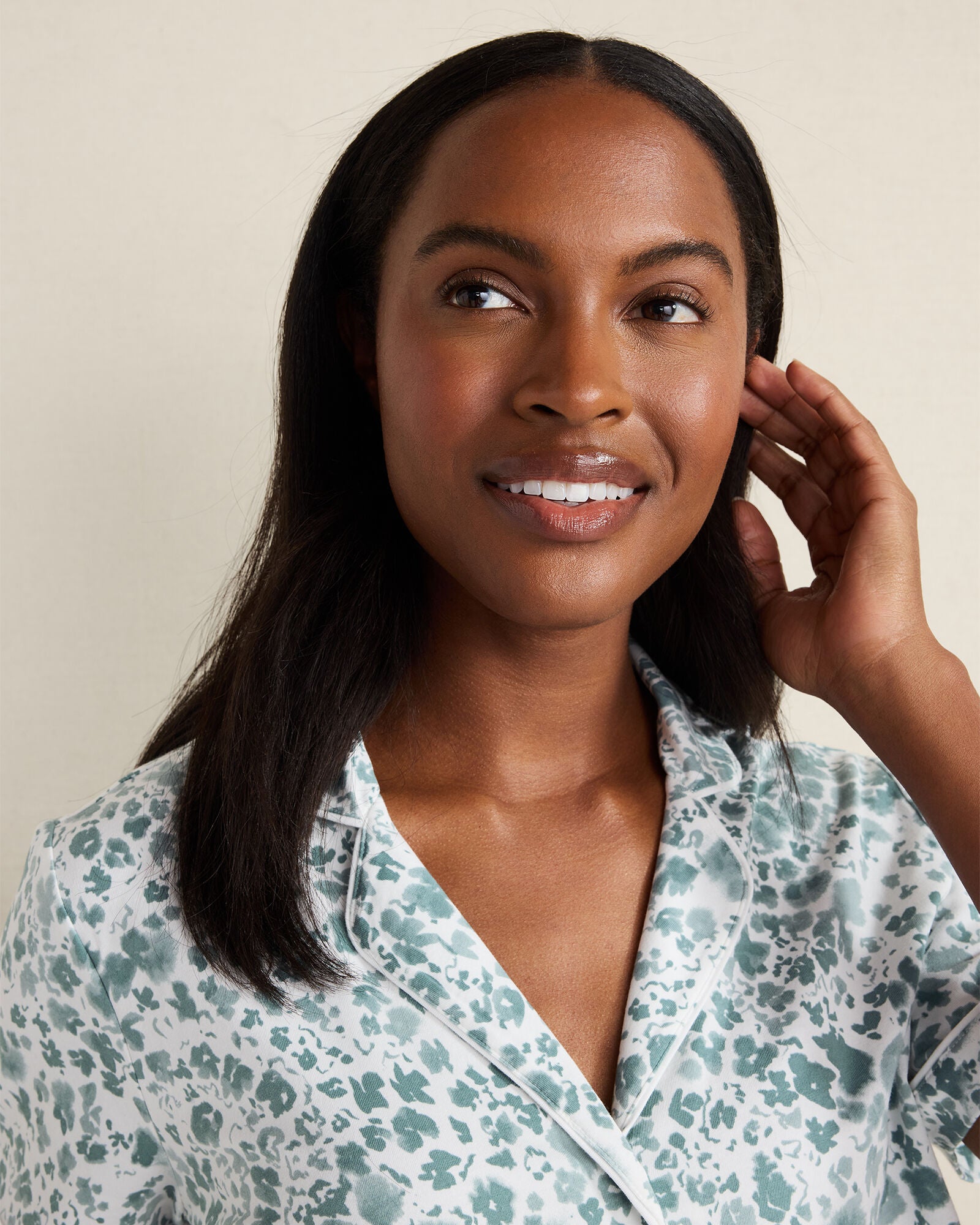 DRAGONFLY ANIMAL FLORETS ORGANIC COTTON JERSEY BLURRED FLORAL PAJAMA TOP | Talbots US