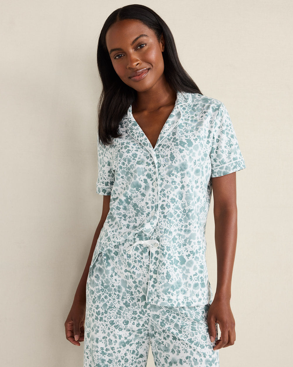 DRAGONFLY ANIMAL FLORETS ORGANIC COTTON JERSEY BLURRED FLORAL PAJAMA TOP | Talbots US