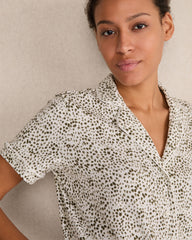 IVORY/OLIVE ANIMAL DOT ORGANIC COTTON JERSEY ANIMAL DOT PAJAMA TOP | Talbots for sale