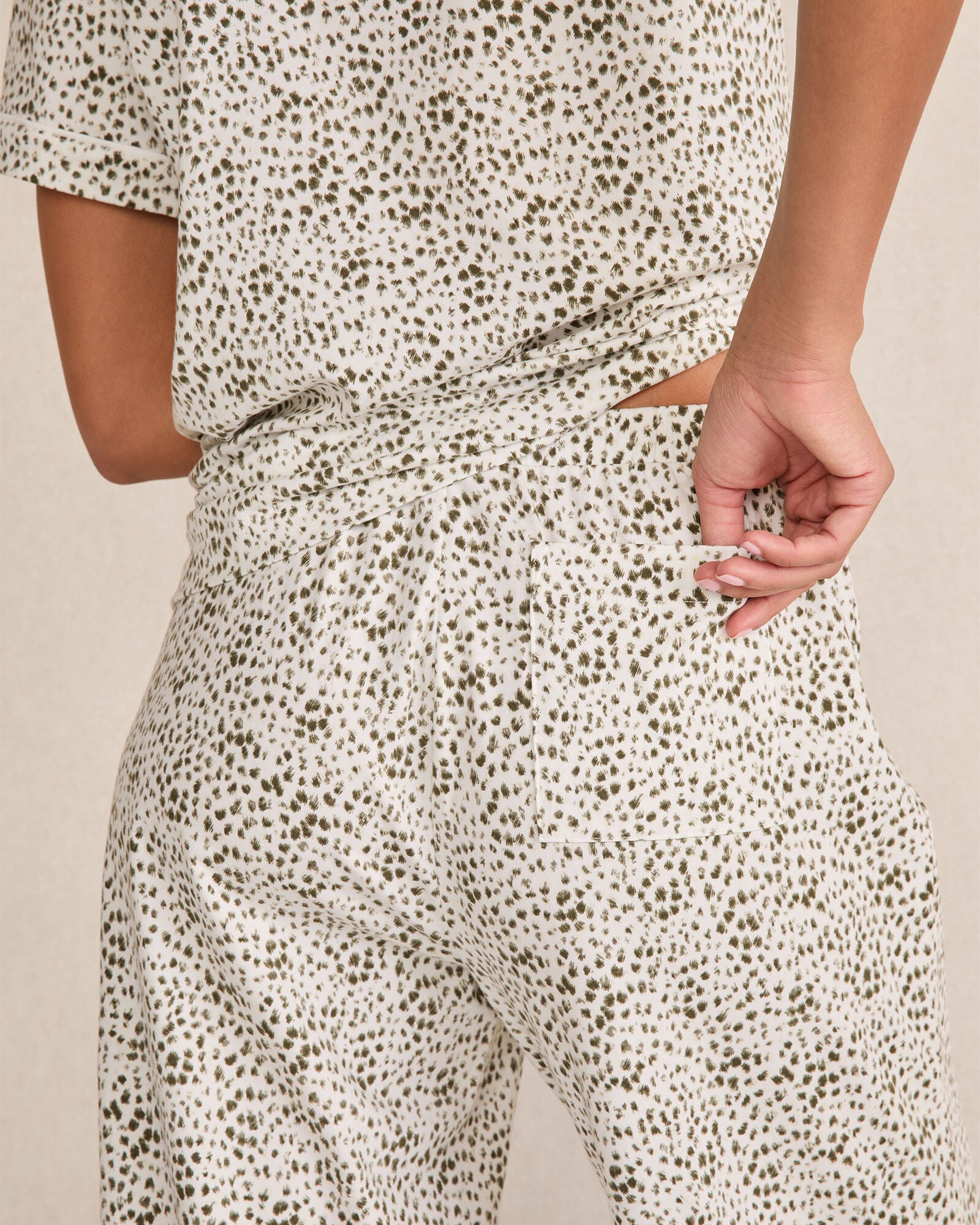 IVORY/OLIVE ANIMAL DOT ORGANIC COTTON JERSEY ANIMAL DOT PAJAMA PANTS | Talbots discount