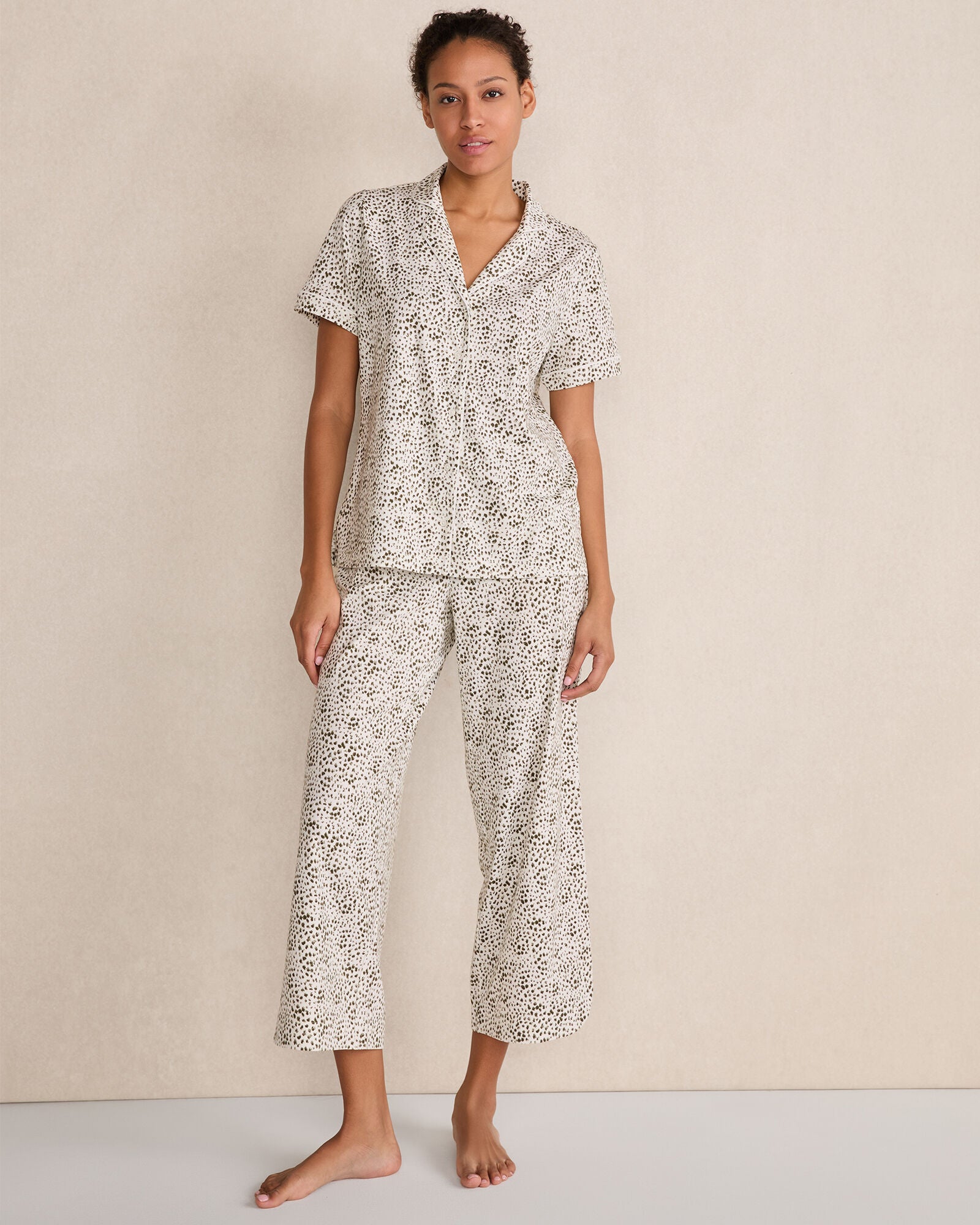 IVORY/OLIVE ANIMAL DOT ORGANIC COTTON JERSEY ANIMAL DOT PAJAMA PANTS | Talbots discount