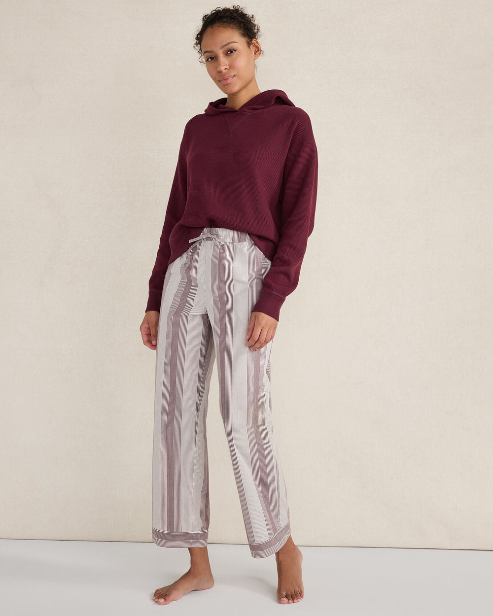 IVORY/BURGUNDY BERRY ORGANIC COTTON POPLIN FADED STRIPE PAJAMA PANTS | Talbots outlet