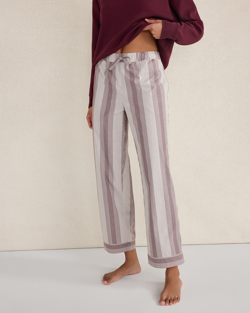 IVORY/BURGUNDY BERRY ORGANIC COTTON POPLIN FADED STRIPE PAJAMA PANTS | Talbots outlet