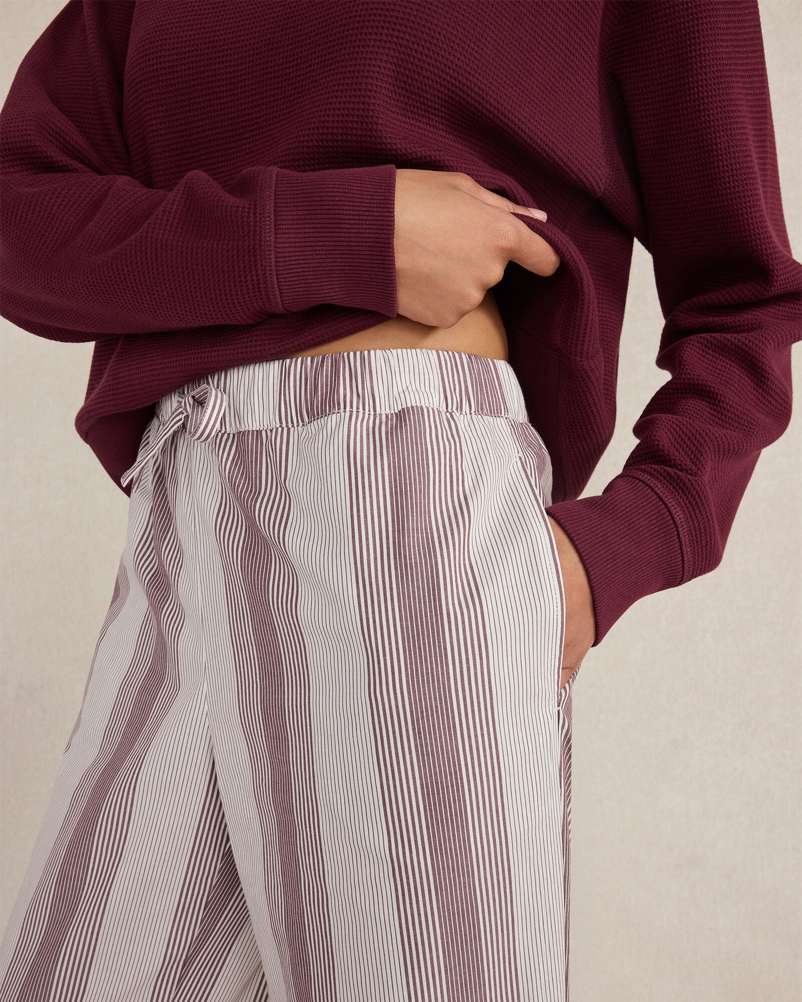 IVORY/BURGUNDY BERRY ORGANIC COTTON POPLIN FADED STRIPE PAJAMA PANTS | Talbots outlet