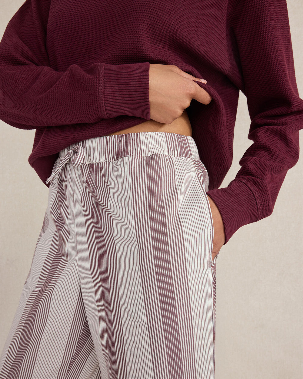 IVORY/BURGUNDY BERRY ORGANIC COTTON POPLIN FADED STRIPE PAJAMA PANTS | Talbots outlet