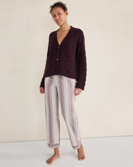 IVORY/BURGUNDY BERRY ORGANIC COTTON POPLIN FADED STRIPE PAJAMA PANTS | Talbots outlet