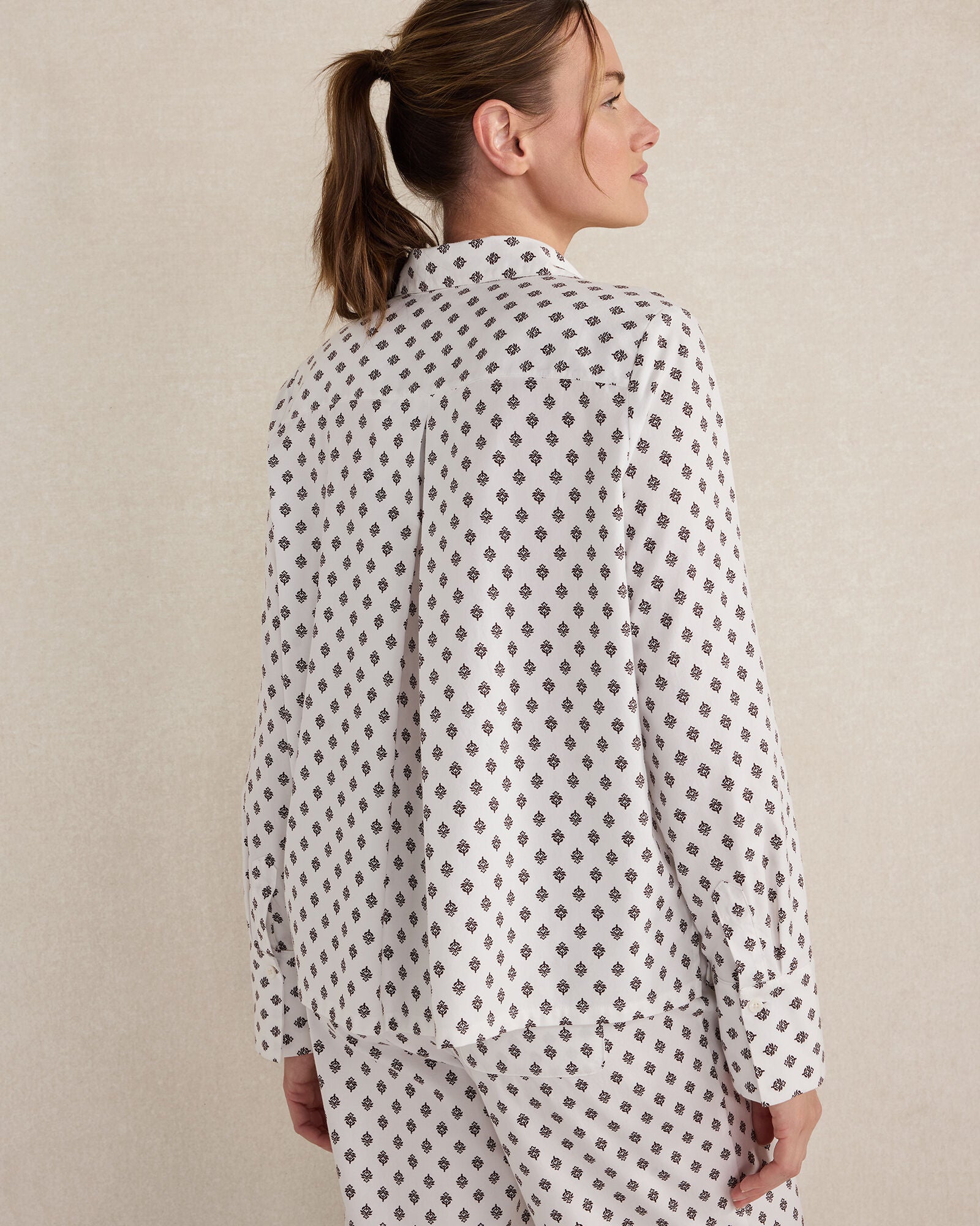 IVORY MULTI TILE FLORAL ORGANIC COTTON BLEND FLORAL TILE PAJAMA TOP | Talbots for sale