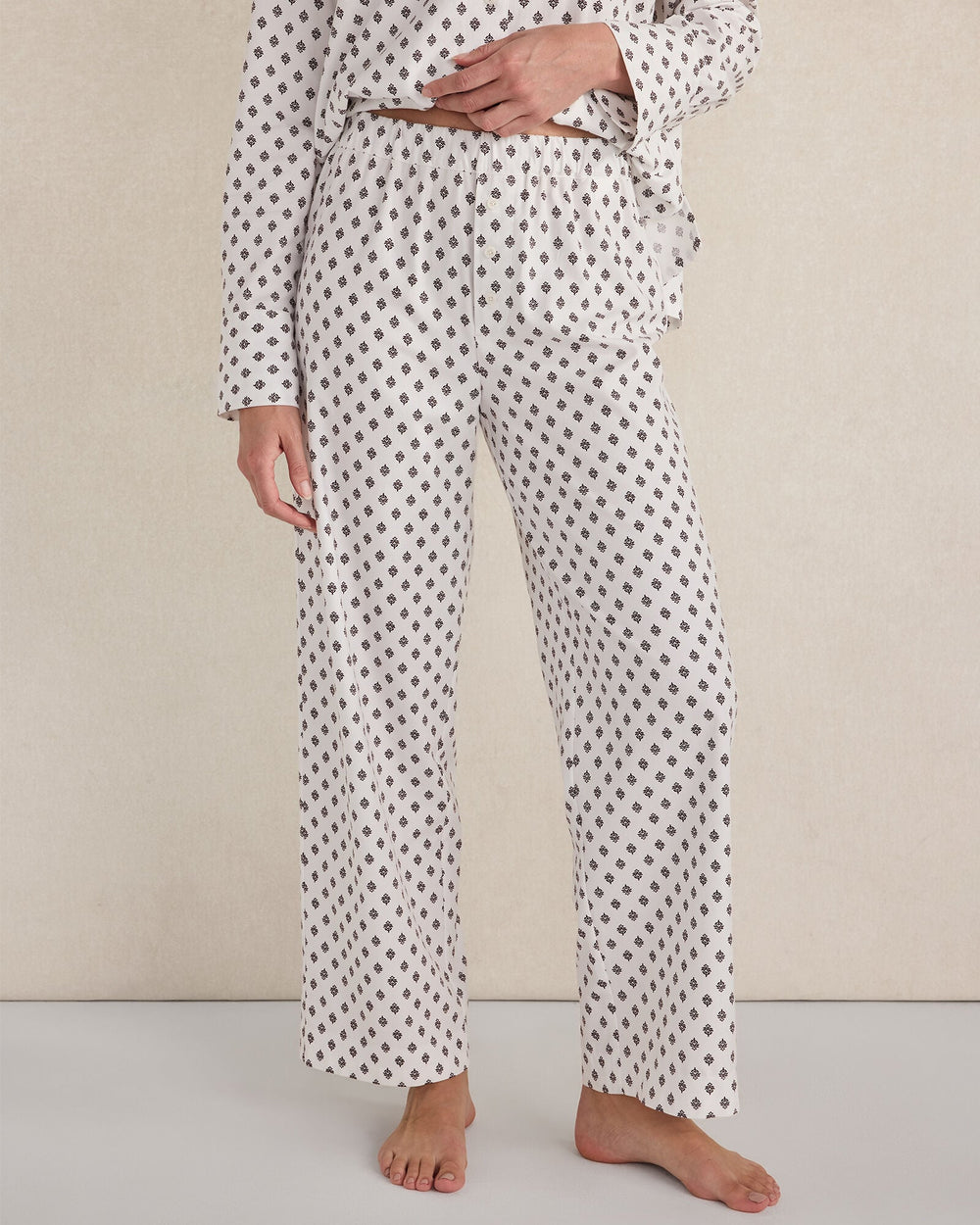 IVORY MULTI TILE FLORAL ORGANIC COTTON BLEND FLORAL TILE PAJAMA PANTS | Talbots near me