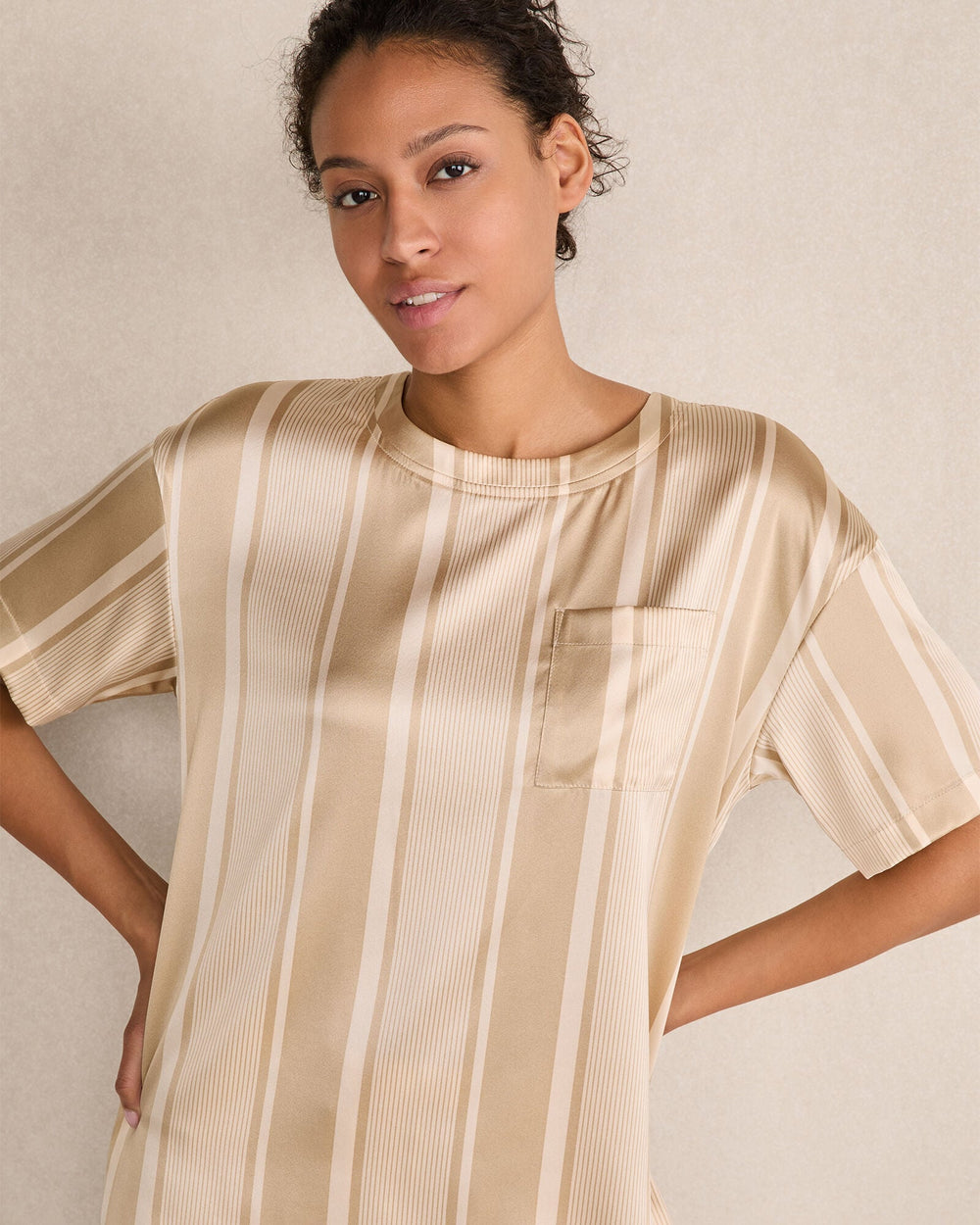 ENOKI MULTI STRIPE WASHABLE SILK STRIPE DROP SHOULDER TEE | Talbots on sale