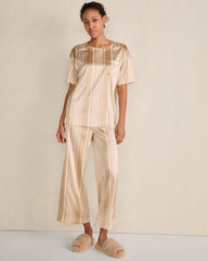 ENOKI MULTI STRIPE WASHABLE SILK STRIPE DROP SHOULDER TEE | Talbots on sale