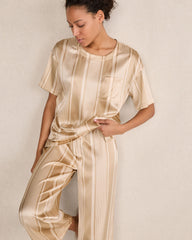 ENOKI MULTI STRIPE WASHABLE SILK STRIPE DROP SHOULDER TEE | Talbots on sale