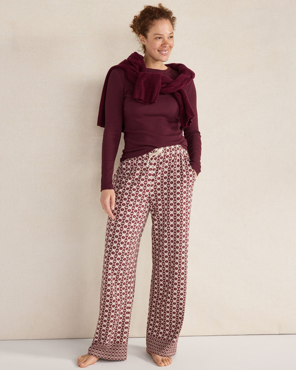 IVORY MULTI FOULARD ORGANIC COTTON JERSEY IKAT PAJAMA PANTS | Talbots on sale