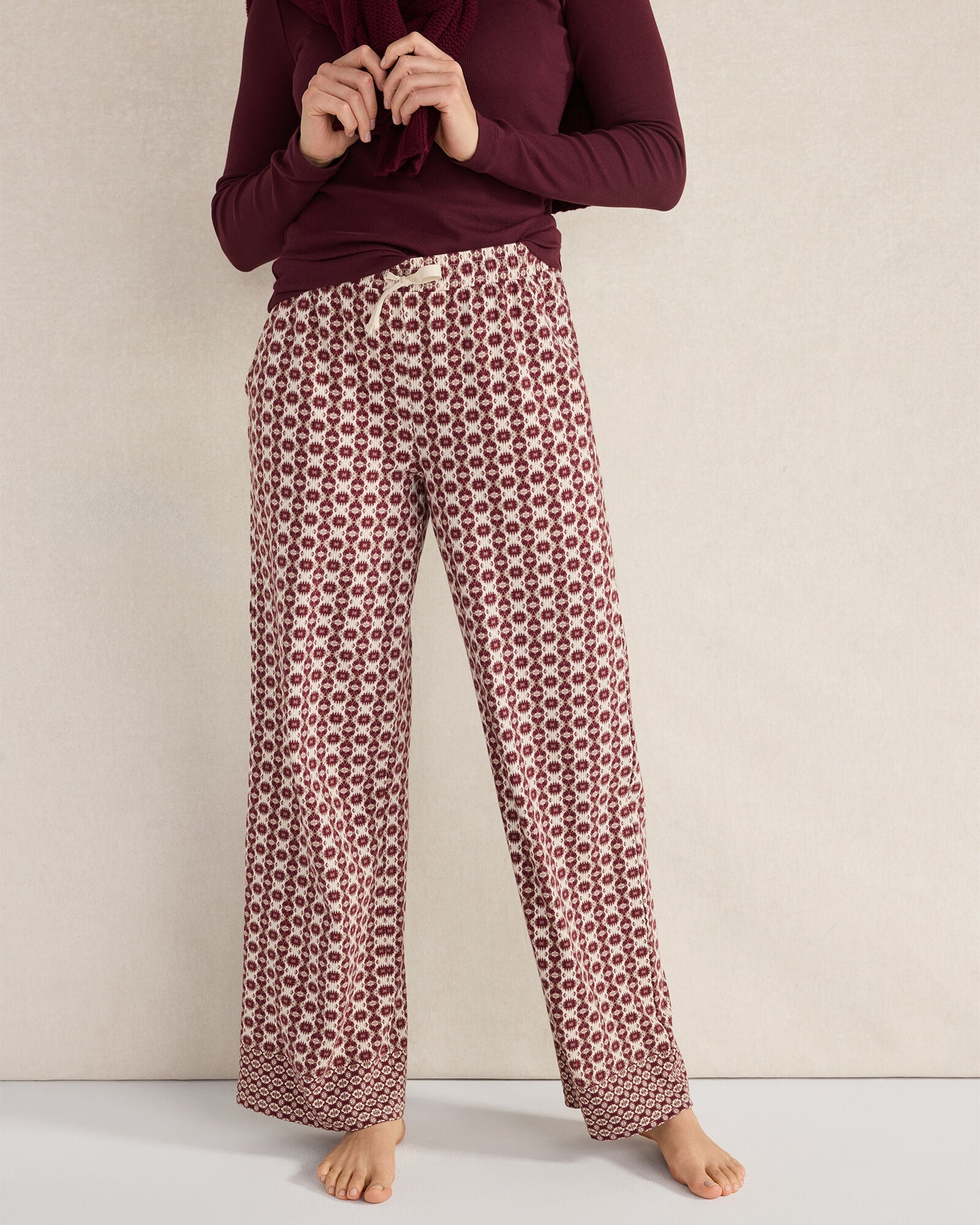 IVORY MULTI FOULARD ORGANIC COTTON JERSEY IKAT PAJAMA PANTS | Talbots on sale