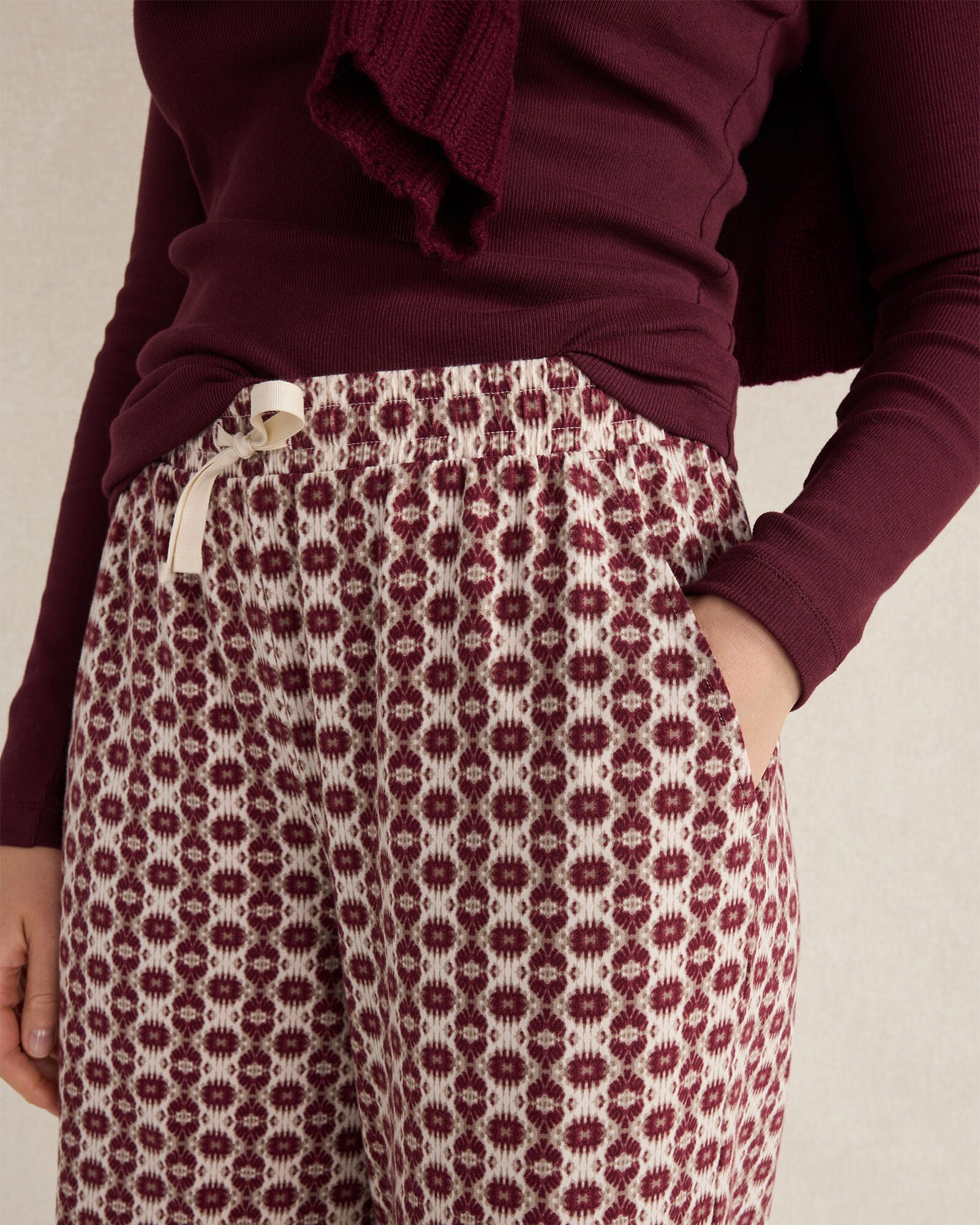 IVORY MULTI FOULARD ORGANIC COTTON JERSEY IKAT PAJAMA PANTS | Talbots on sale
