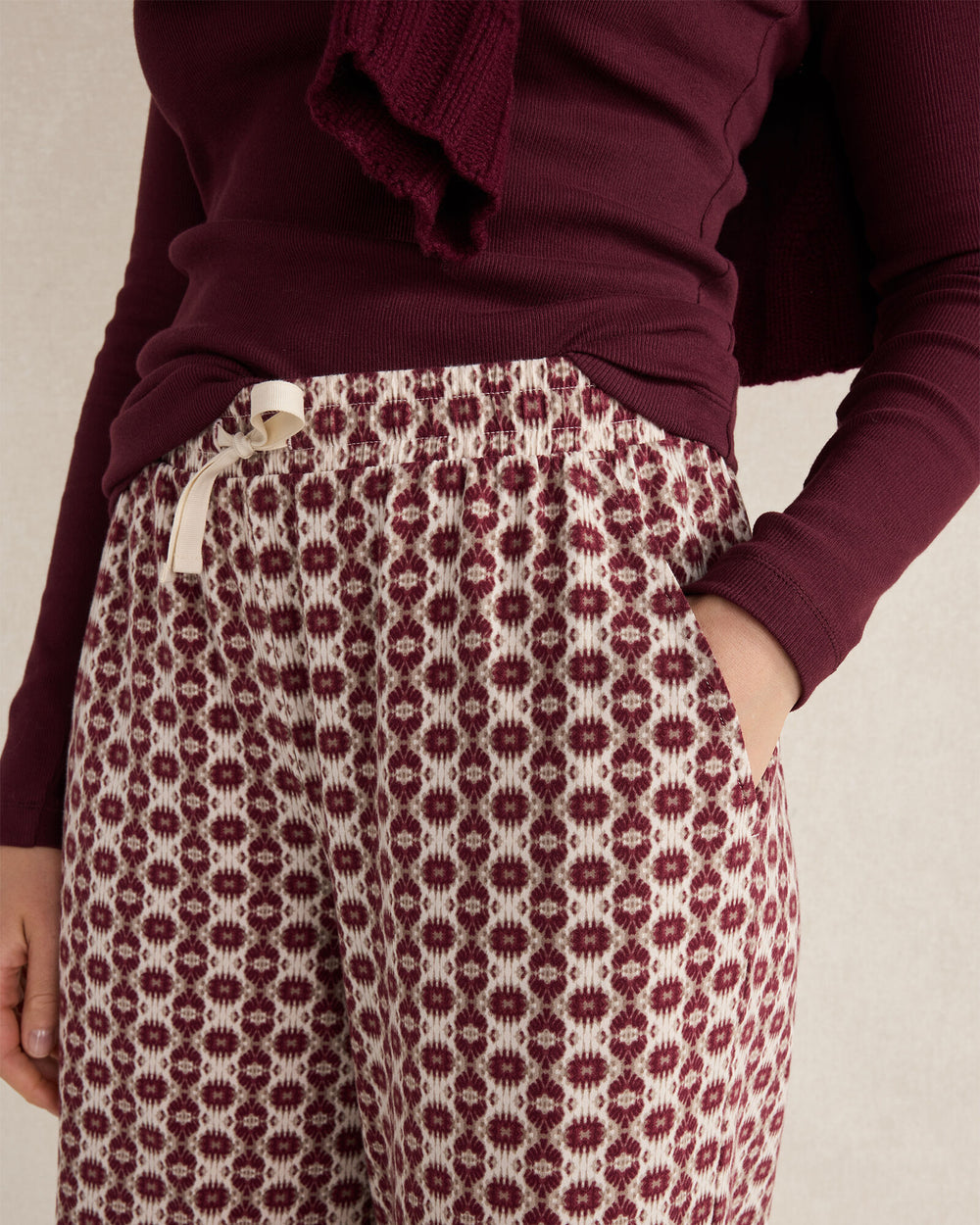 IVORY MULTI FOULARD ORGANIC COTTON JERSEY IKAT PAJAMA PANTS | Talbots on sale