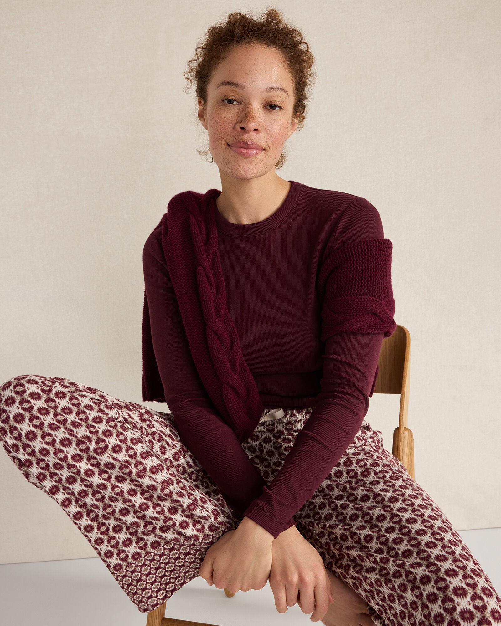 IVORY MULTI FOULARD ORGANIC COTTON JERSEY IKAT PAJAMA PANTS | Talbots on sale