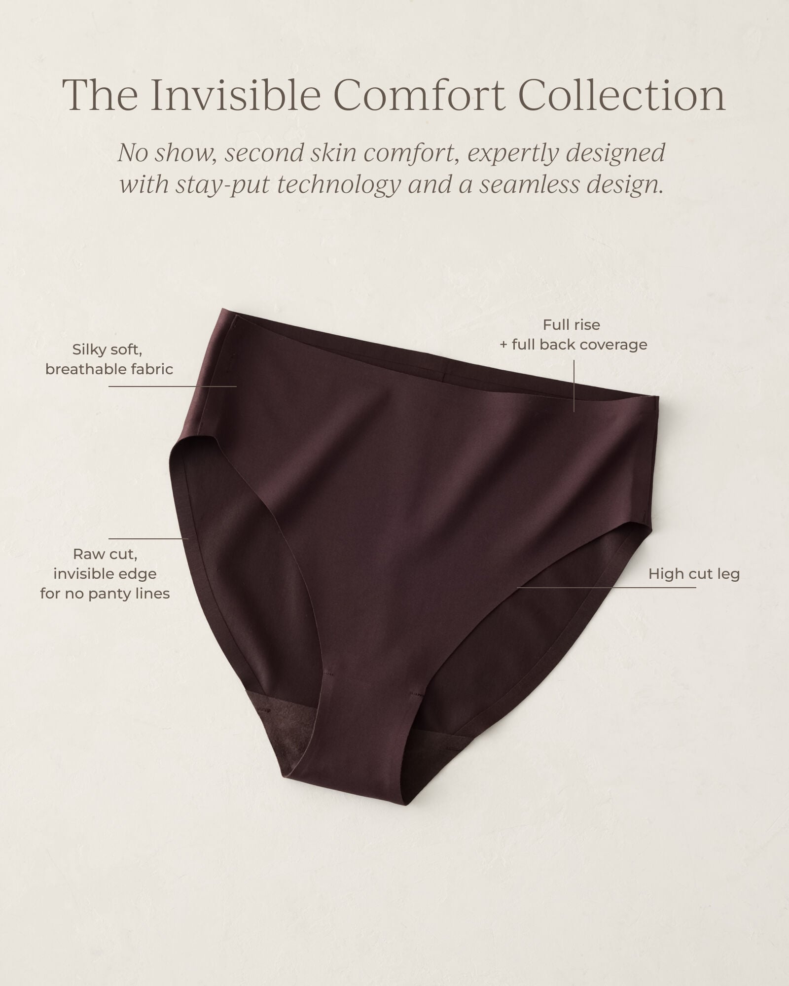 BLACK|CAFE MOCHA|CHOCOLATE PLUM|SEPIA ROSE INVISIBLE COMFORT HIGH LEG BRIEF | Talbots outlet