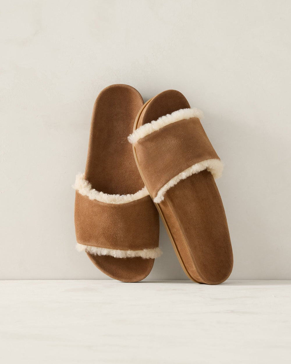 DK VACHETTA SUEDE AND SHERPA MOLDED SLIDES | Talbots on sale