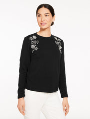 BLACK EMBELLISHED CREWNECK SWEATSHIRT | Talbots for sale