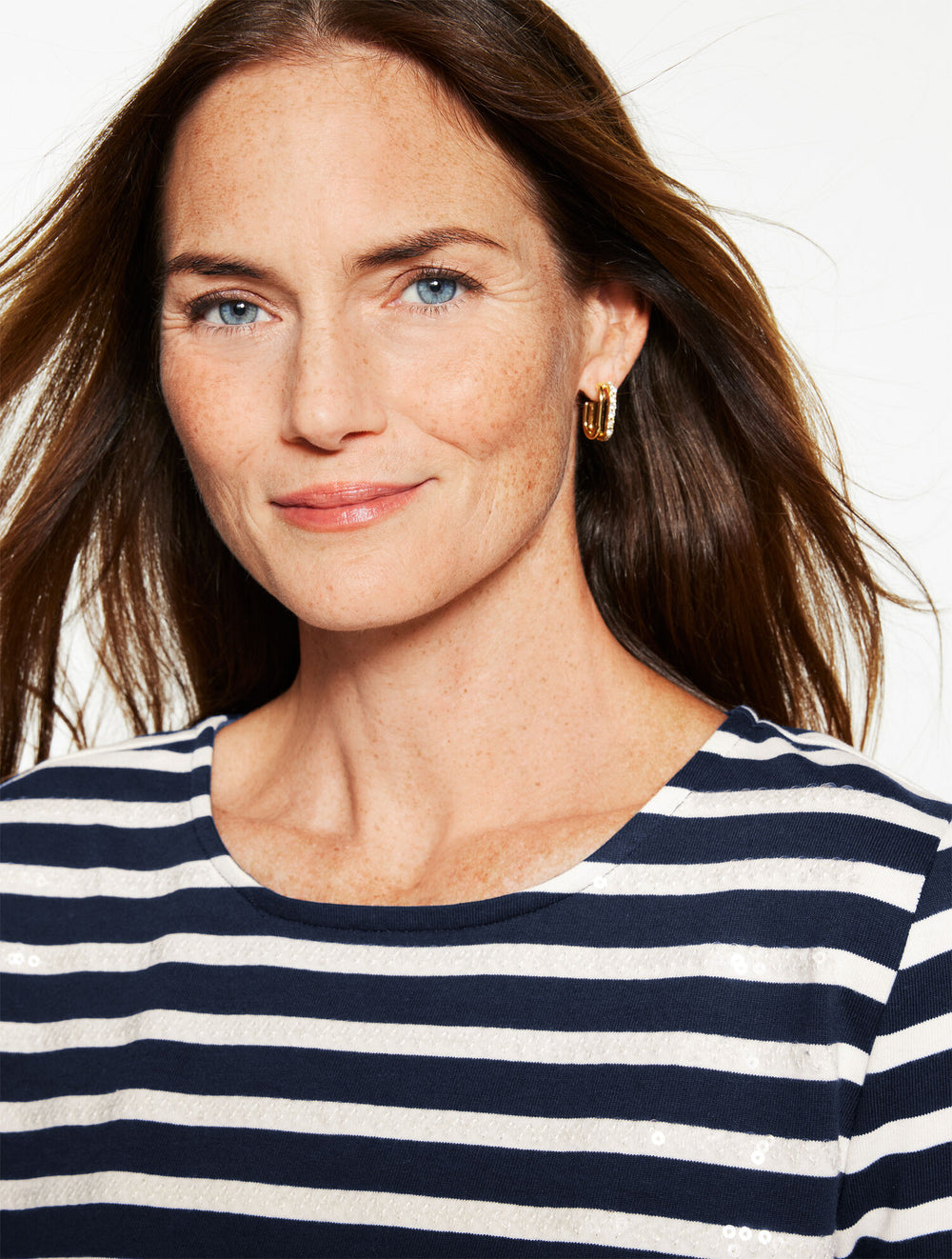 INDIGO/IVORY|IVORY/LUSH GREEN CREWNECK TEE - SEQUIN STRIPE | Talbots outlet