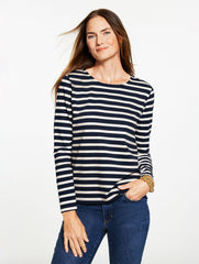 INDIGO/IVORY|IVORY/LUSH GREEN CREWNECK TEE - SEQUIN STRIPE | Talbots outlet