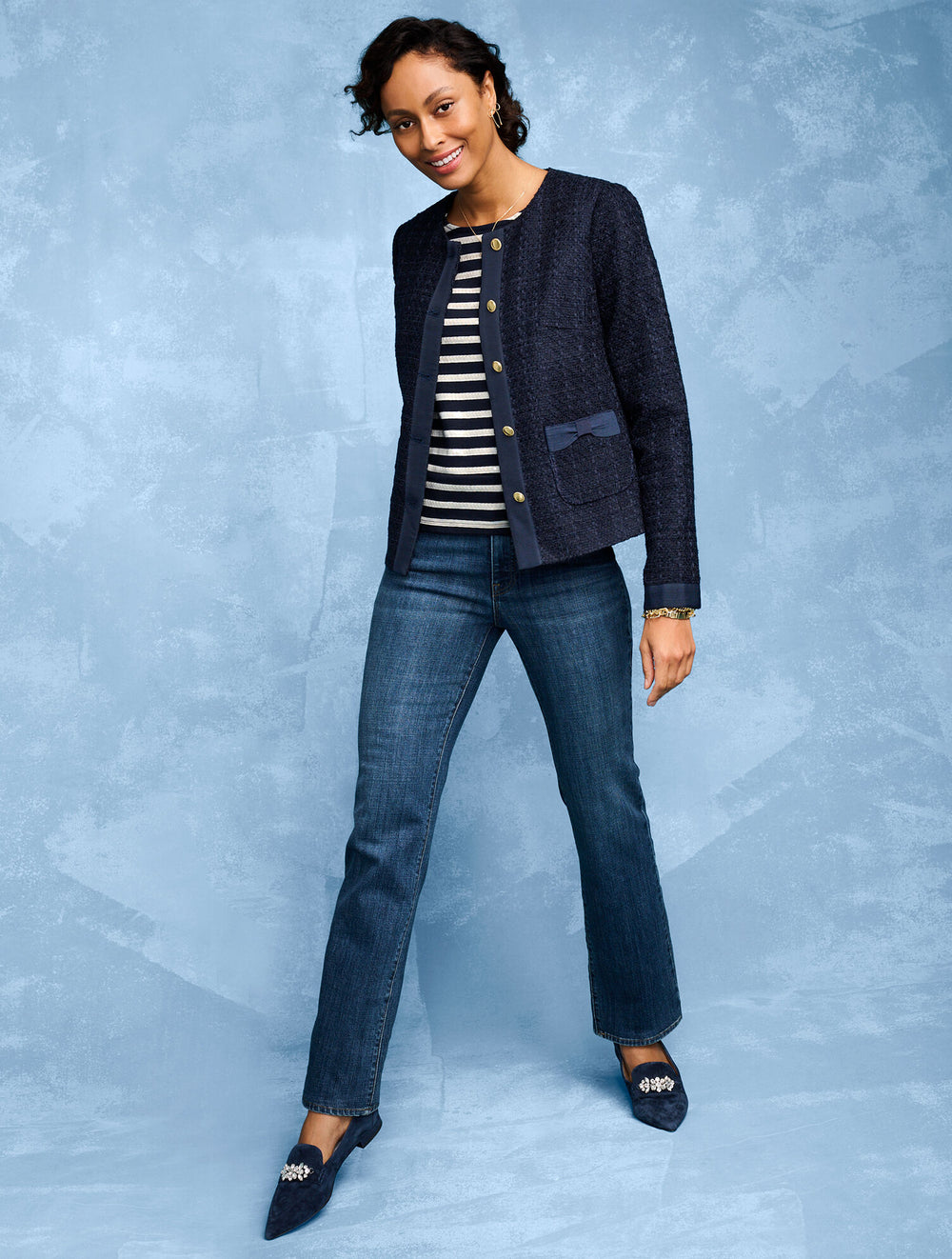 INDIGO/IVORY|IVORY/LUSH GREEN CREWNECK TEE - SEQUIN STRIPE | Talbots outlet