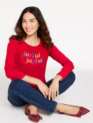 RED POP LONG SLEEVE CREWNECK TEE - JOYFUL | Talbots US